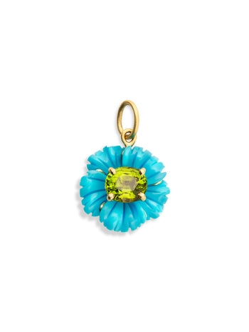 Tropical Flower Turquoise & Green Tourmaline Yellow Gold Charm