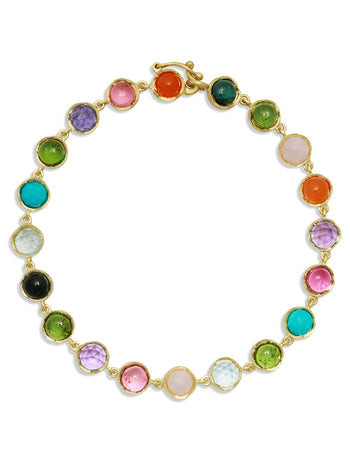 Multi Gemstone Small Classic Link Mixed Yellow Gold Bracelet