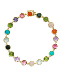 Multi Gemstone Small Classic Link Mixed Yellow Gold Bracelet