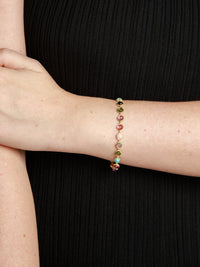 Multi Gemstone Small Classic Link Mixed Yellow Gold Bracelet