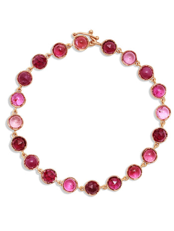 Pink Tourmaline & Garnet Small Classic Link Mixed Rose Gold Bracelet