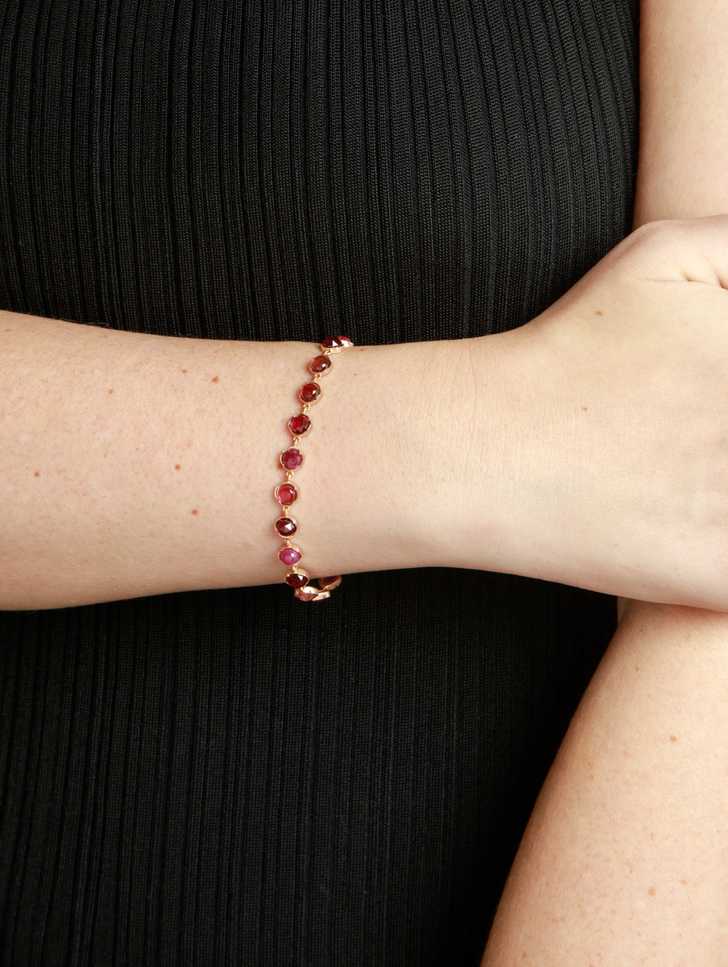 Pink Tourmaline & Garnet Small Classic Link Mixed Rose Gold Bracelet