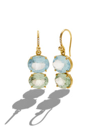 Gemmy Gem Aquamarine & Green Tourmaline Yellow Gold Earrings