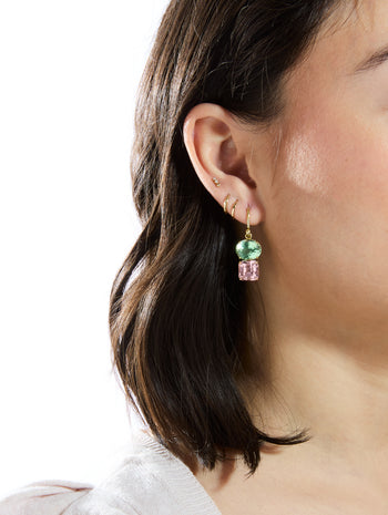 Gemmy Gem Green Tourmaline & Kunzite Yellow Gold Earrings