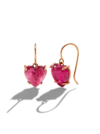 Pink Tourmaline Heart Rose Gold Drop Earrings