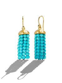 Turquoise Short Tassel Yellow Gold Earrings