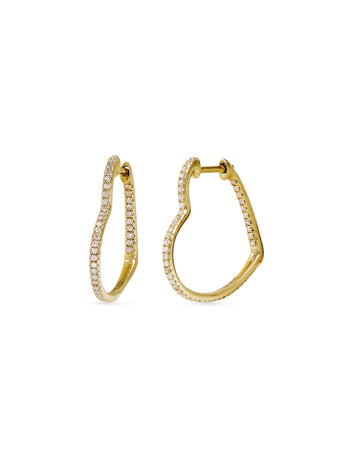 Medium Inside Out Diamond Pavé Heart Hoop Yellow Gold Earrings