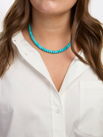Small Graduated Smooth Turquoise Beaded Yellow Gold Necklace