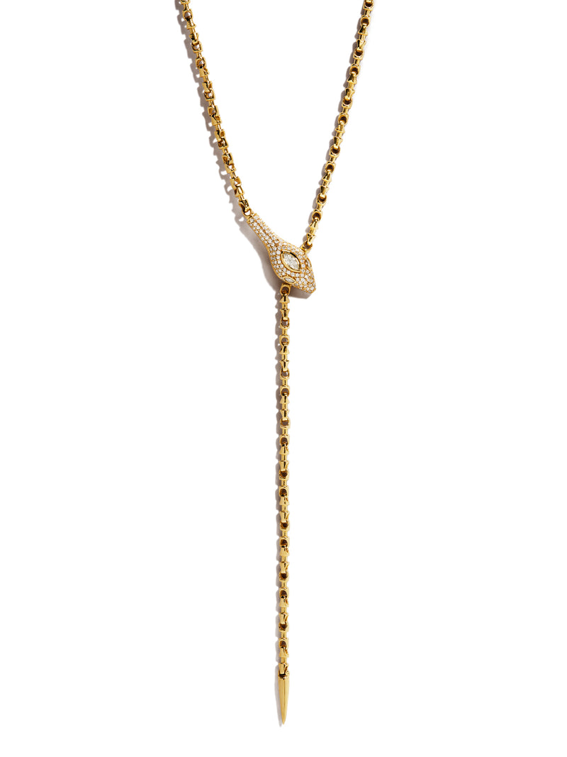 Diamond Marquise Head Yellow Gold Snake Necklace