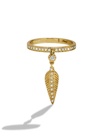 Diamond Feather Yellow Gold Ring