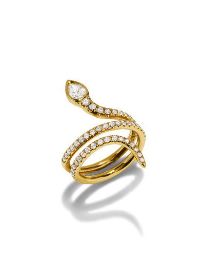 Teardrop Diamond Head Yellow Gold Snake Ring