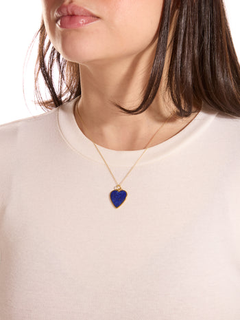 Lapis Inlay Heart Yellow Gold Necklace