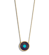 Lapis Inlay with Turquoise Center Evil Eye Yellow Gold Necklace