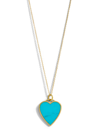 Turquoise Inlay Heart Yellow Gold Necklace