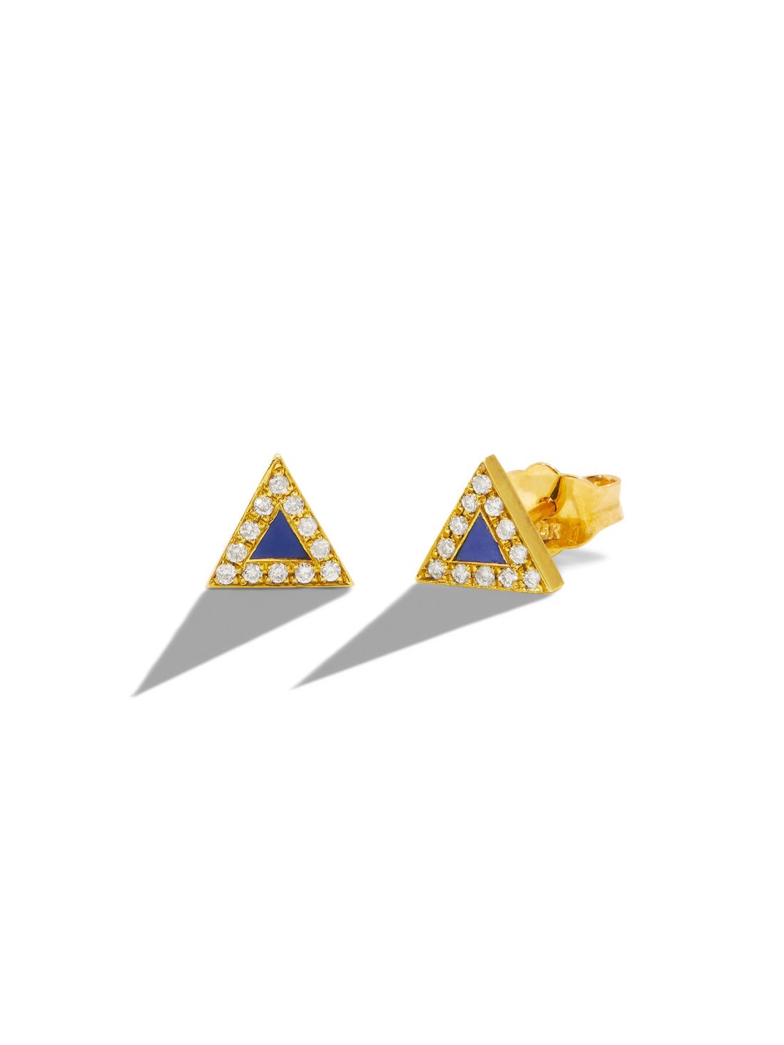 Diamond Lapis Inlay Triangle Stud Yellow Gold Earrings