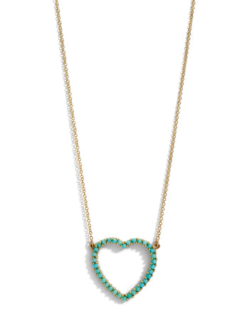 Turquoise Large Open Heart Yellow Gold Necklace