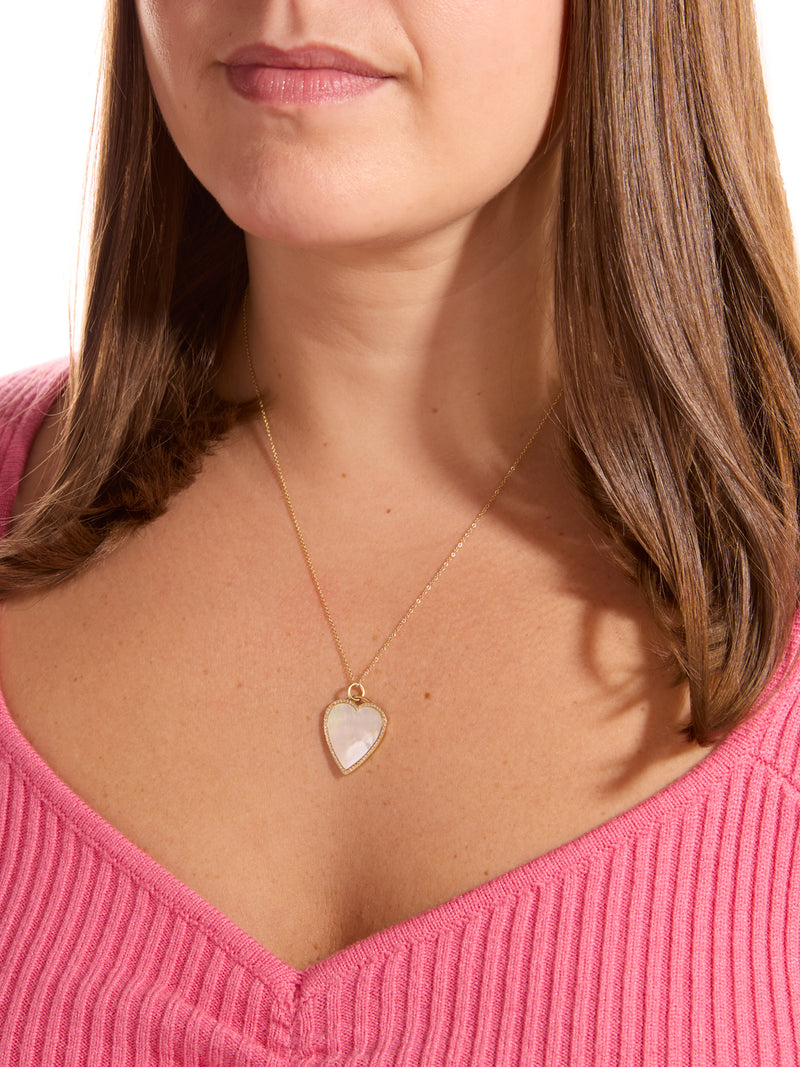 Diamond Mother of Pearl Heart Inlay Necklace