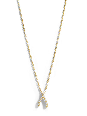 Mini Diamond Wishbone Yellow Gold Necklace