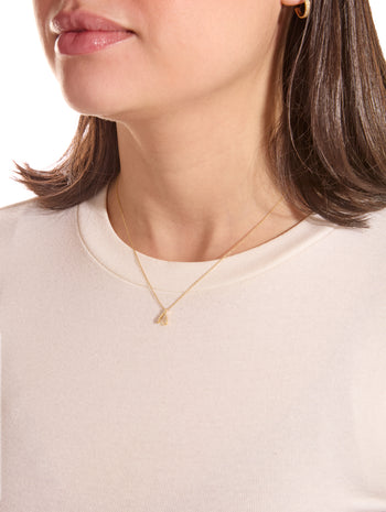 Mini Diamond Wishbone Yellow Gold Necklace