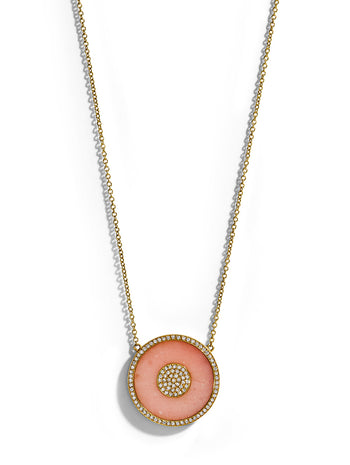 Pink Opal Inlay Diamond Evil Eye Yellow Gold Necklace