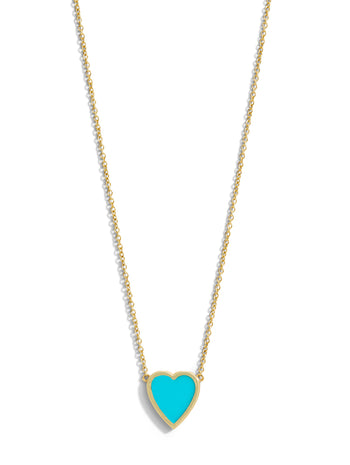 Mini Turquoise Inlay Heart Yellow Gold Necklace