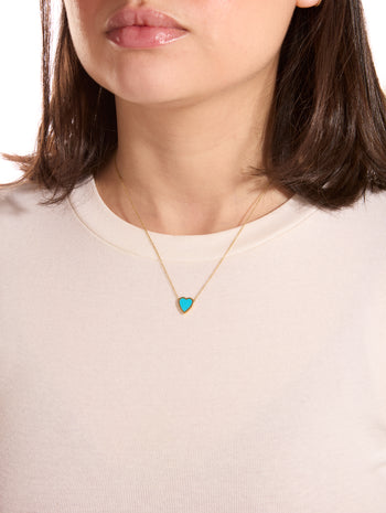 Mini Turquoise Inlay Heart Yellow Gold Necklace