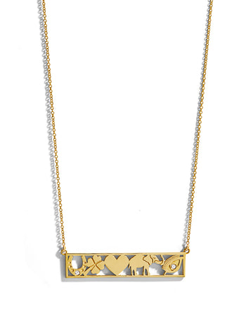 Good Luck Bar Yellow Gold Necklace