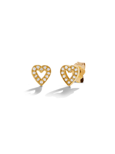 Diamond Mini Open Heart Stud Yellow Gold Earrings