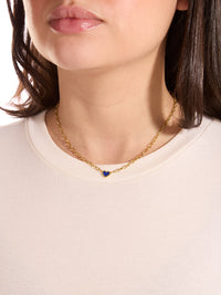 Lapis Inlay Heart on Small Edith Link Chain Yellow Gold Necklace