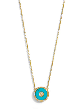 Mini Turquoise Inlay and Diamond Evil Eye Necklace