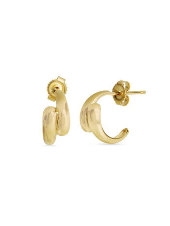 Mini Double Dome Yellow Gold Hoop Earrings