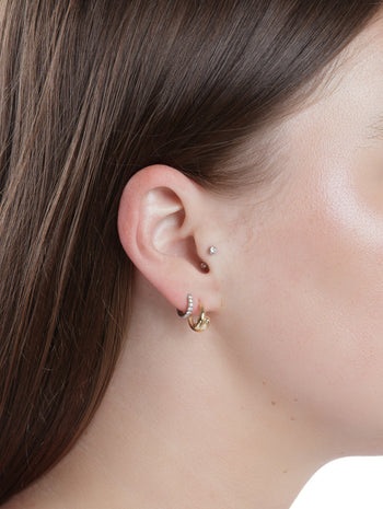 Mini Double Dome Yellow Gold Hoop Earrings