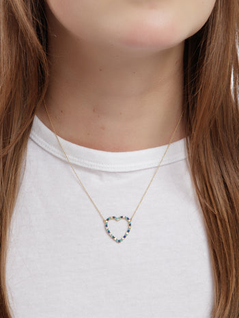 Large Diamond, Turquoise, & Lapis Open Heart Yellow Gold Necklace