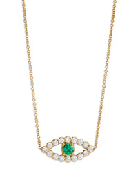 Diamond & Emerald Evil Eye Yellow Gold Necklace