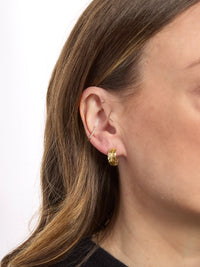 Small Leaf Yellow Gold Hoop Earrings