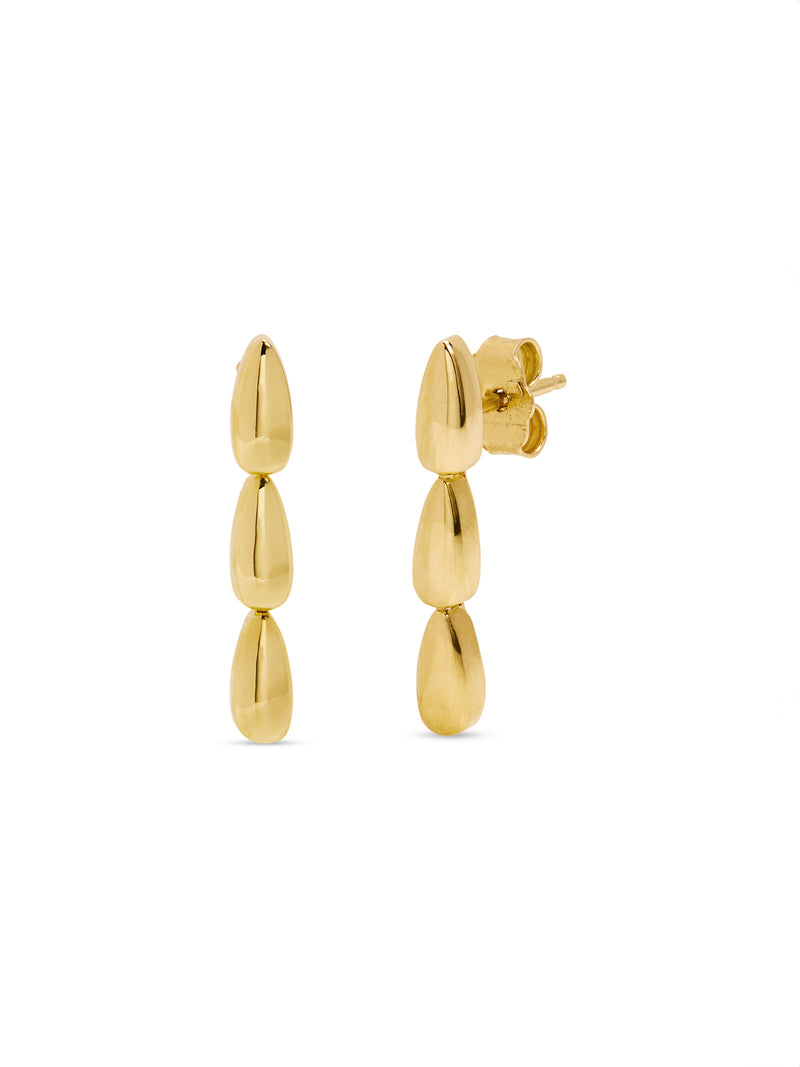 3 Dome Yellow Gold Stud Earrings