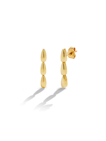 3 Dome Yellow Gold Stud Earrings