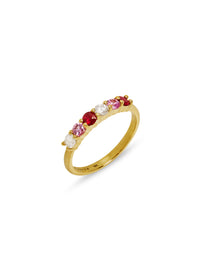 4 Prong Ruby, Pink Sapphire & Diamond Yellow Gold Ring