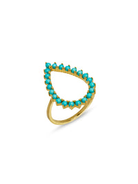 Turquoise Open Tear Drop Yellow Gold Ring