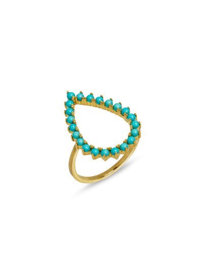 Turquoise Open Tear Drop Yellow Gold Ring