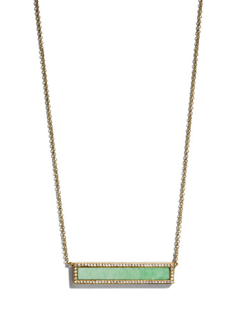 Diamond and Green Turquoise Inlay Yellow Gold Bar Necklace