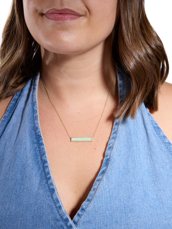 Diamond and Green Turquoise Inlay Yellow Gold Bar Necklace