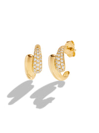 Mini Diamond Double Dome Yellow Gold Hoop Earrings