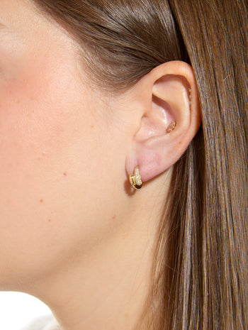 Mini Diamond Double Dome Yellow Gold Hoop Earrings