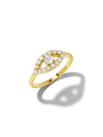 Medium Diamond Evil Eye Yellow Gold Ring