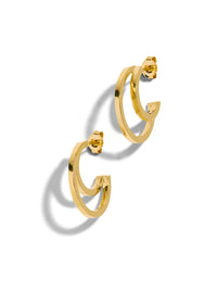 Double Yellow Gold Hoop Earrings