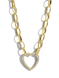 Large Diamond Open Heart on Medium Edith Link Chain Yellow Gold Necklace