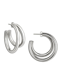 Double Hoop Rhodium Earrings