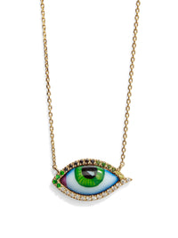 Petit Vert Diamond, Tsavorite, and Green Enamel Evil Eye Yellow Gold Necklace