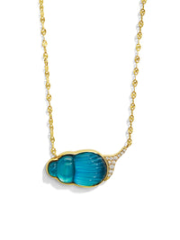 Sienna Big Blue Chalcedony & Diamond Scarab Yellow Gold Necklace